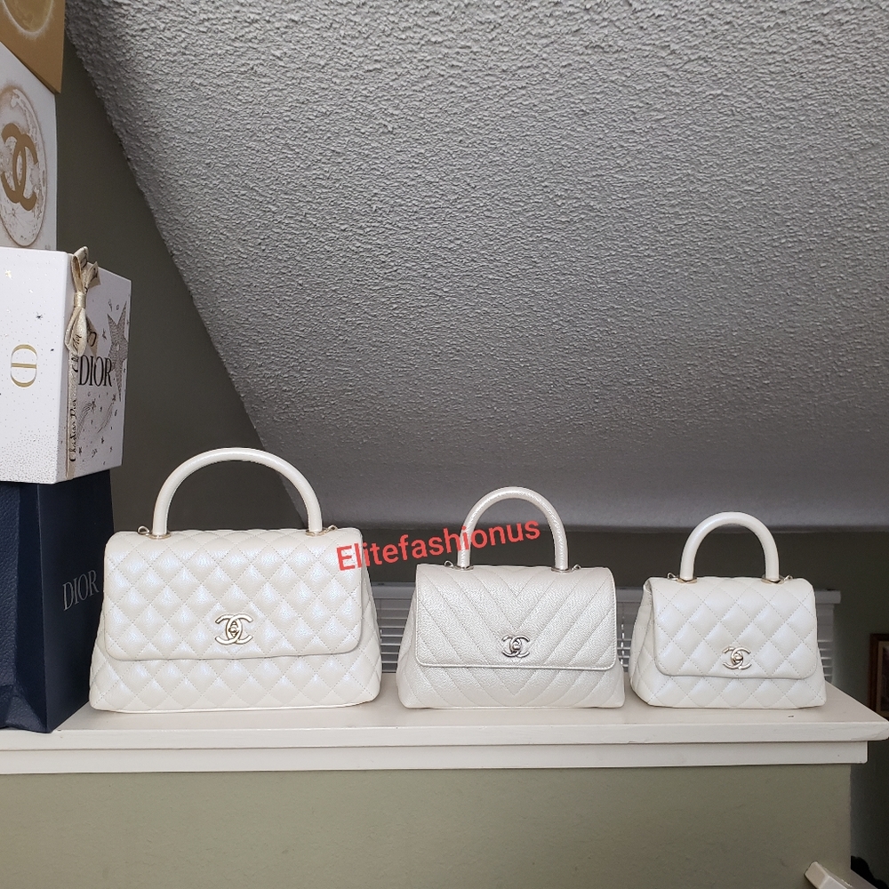 Chanel coco handle irridescent white caviar bag - Picture 1 of 2